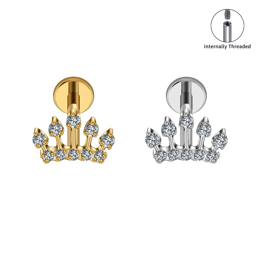 Manek° Piercing para cartílago con rosca interna, corona, tiara, helix, tragus y concha, talla grande derecha, ASTM F136, titanio, circonita cúbica.