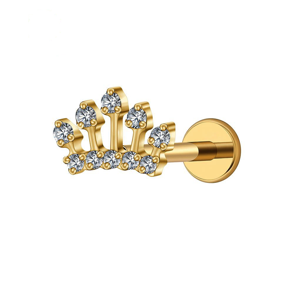 Manek° Piercing para cartílago con rosca interna, corona, tiara, helix, tragus y concha, talla grande derecha, ASTM F136, titanio, circonita cúbica.