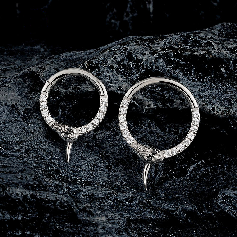 Manek° ASTM F136 de titanio con forma de serpiente y circonitas, con bisagra, tipo clicker, para nariz, 8 mm, 10 mm, para daith, 16G.