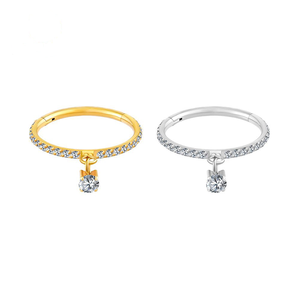 Manek° Anillo de aro con cierre de clic, colgante, articulado, de titanio ASTM F136 con circonitas cúbicas, ideal para piercing daith, septum o nariz 16G.
