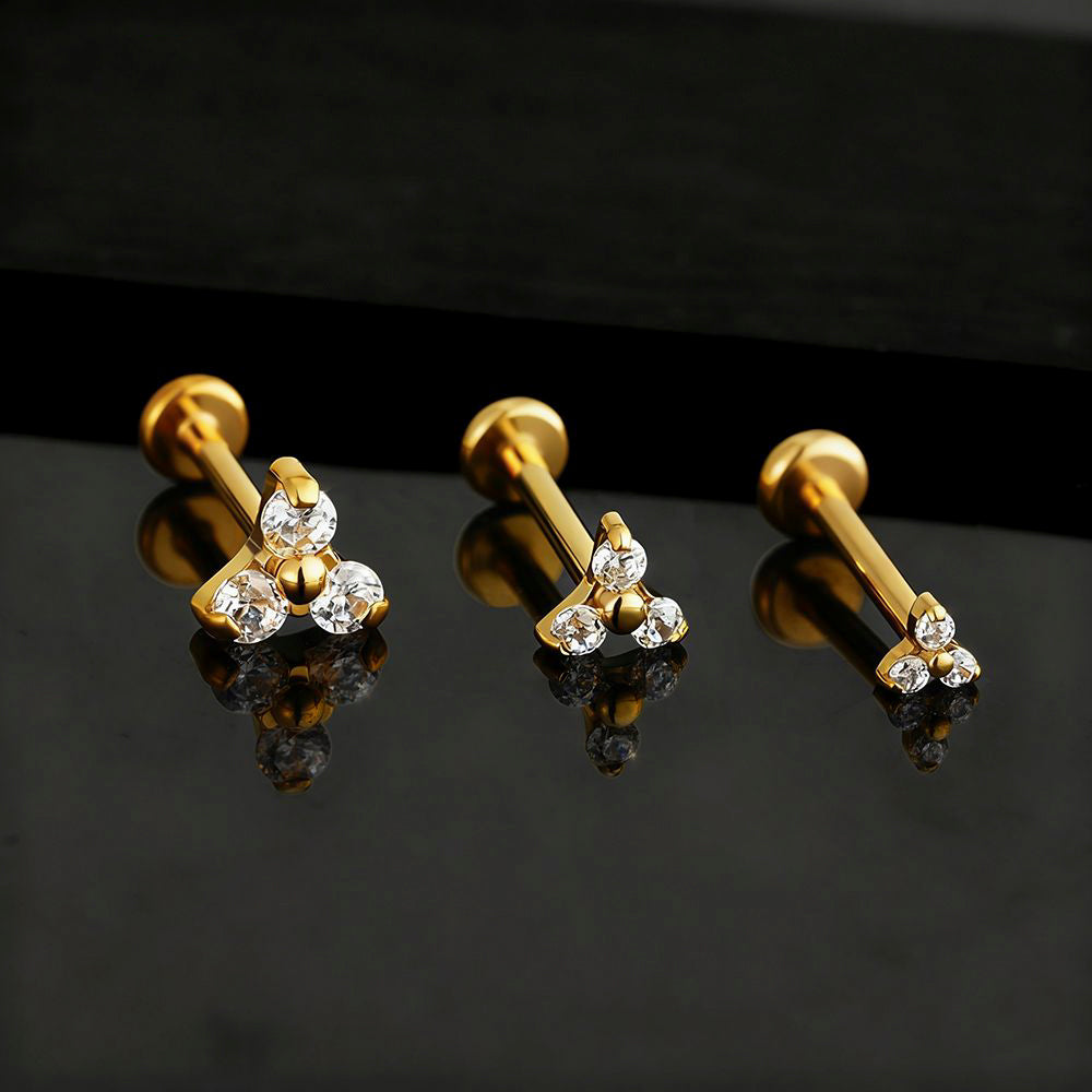 Manek° Labret de tragus Push Pin, grado de implante grande derecho ASTM F136, titanio Trinity Flower CZ Gem 18G.