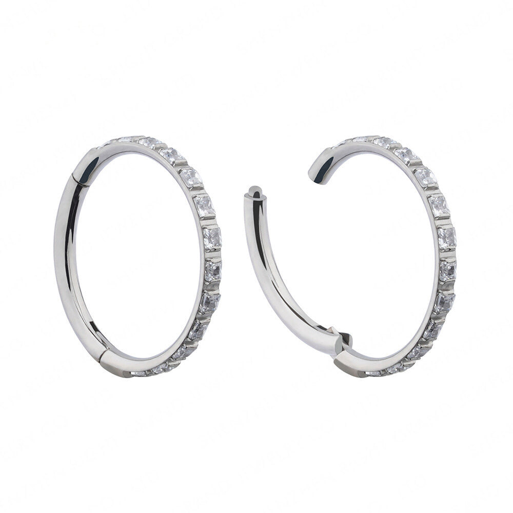 Manek° Aros de perforación para conch, de titanio, grado ASTM F136, cuadrados, transparentes, con bisagra, de gran tamaño, con certificación ASTM F136.
