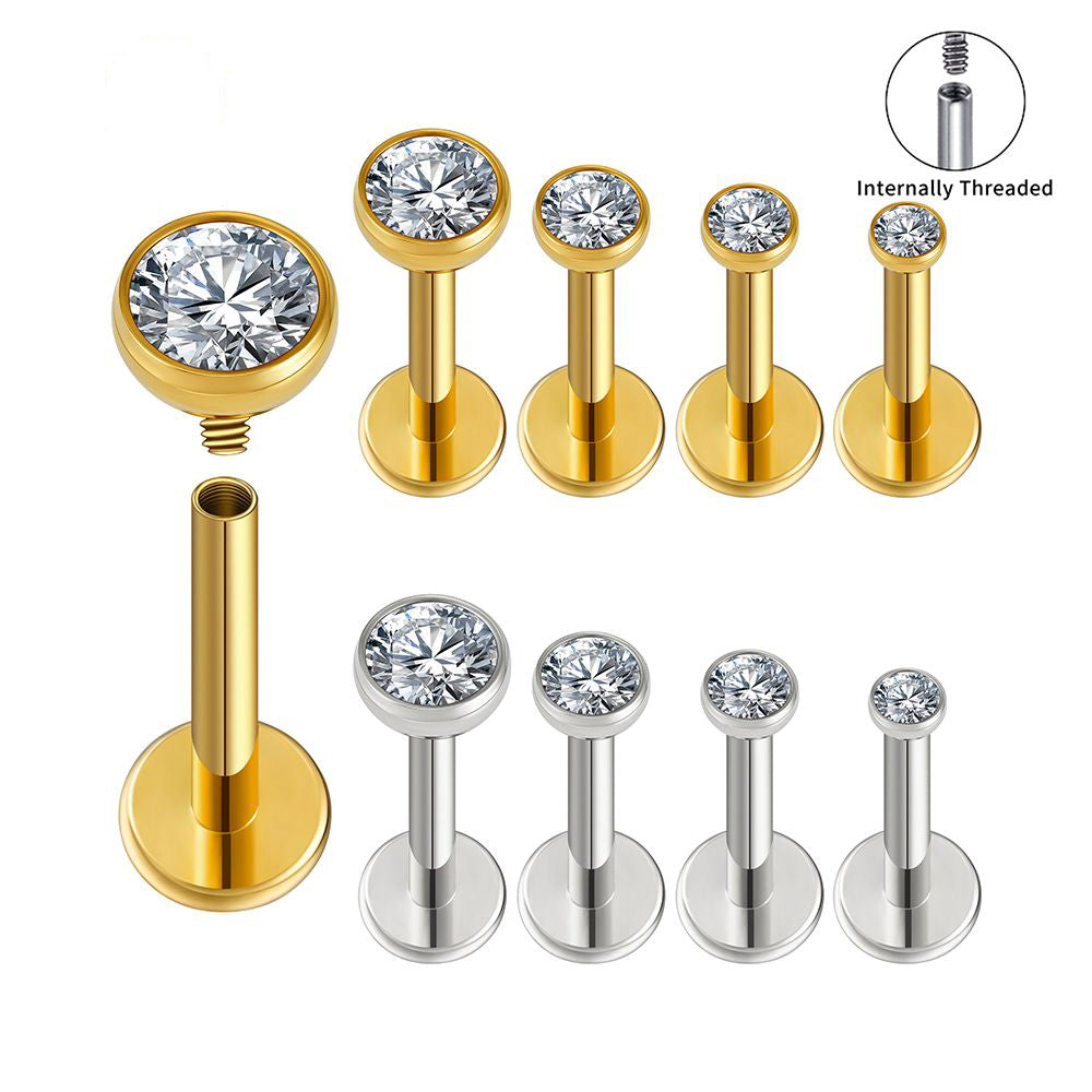 Manek° Pendiente de cartílago ASTM F136 de titanio con rosca interna y bisel de circonita redonda, estilo punk, para hélix, tragus, concha, labret y piercing 16G.