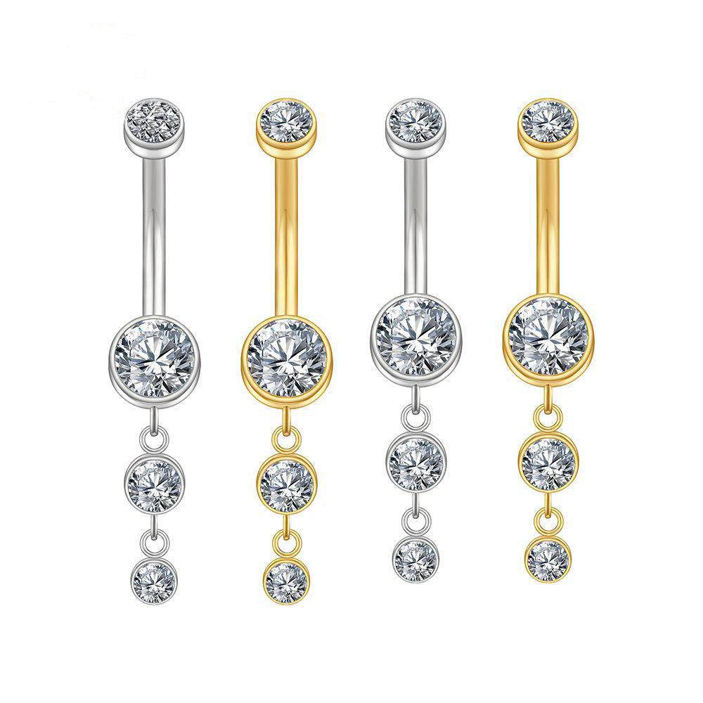 Manek° Piercing para ombligo  ASTM F136 de titanio con colgante de circonita en bisel cúbica 14G.