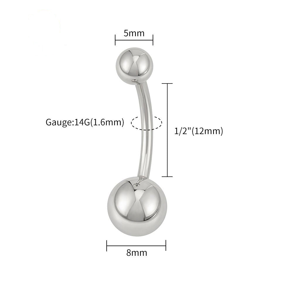 Manek° Piercing para ombligo  ASTM F136 de titanio, rosca interna, bola simple, barra clásica tipo banana, joyería corporal calibre 14G..