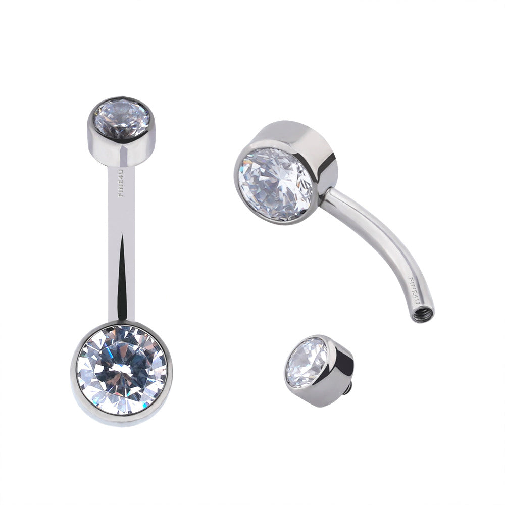 Manek° Piercing para el ombligo de titanio de grado implante con rosca interna y engaste de doble circonita cúbica 14G.