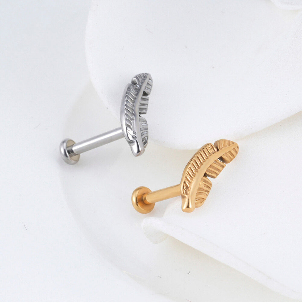 Manekº Piercings de labret, tragus de Pluma en titanio ASTM F136 de grado implante con rosca interna, de gran tamaño 16G.