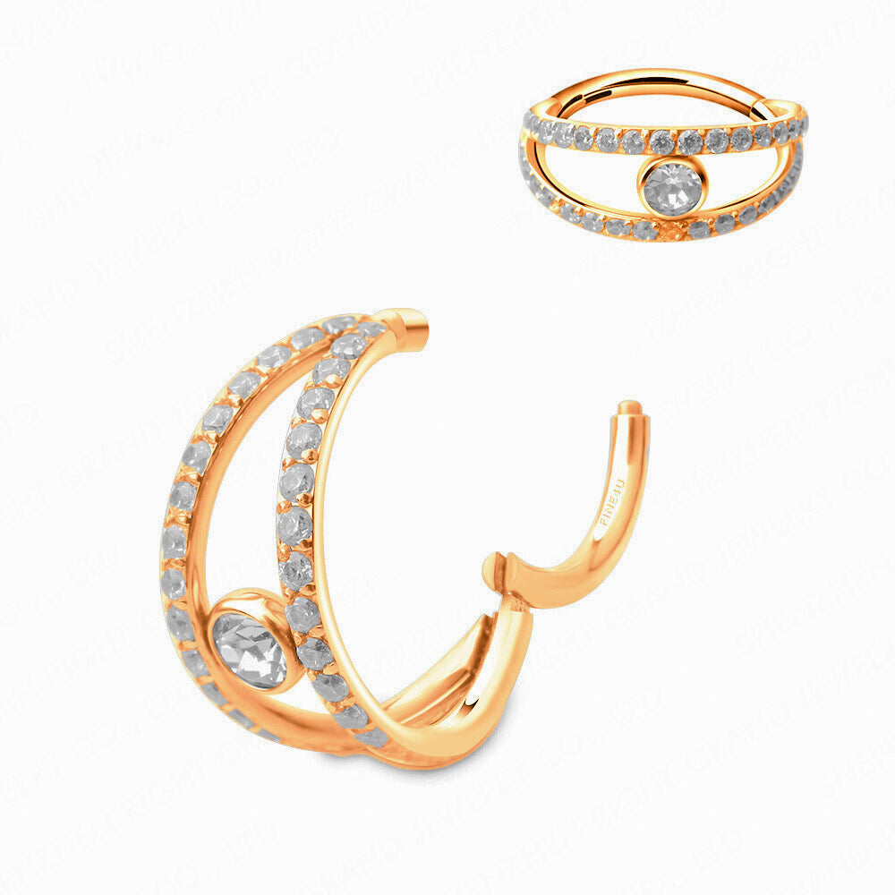 Manek° Anillo de oreja  de titanio de grado implante, circonita  en forma de ojo 16G .
