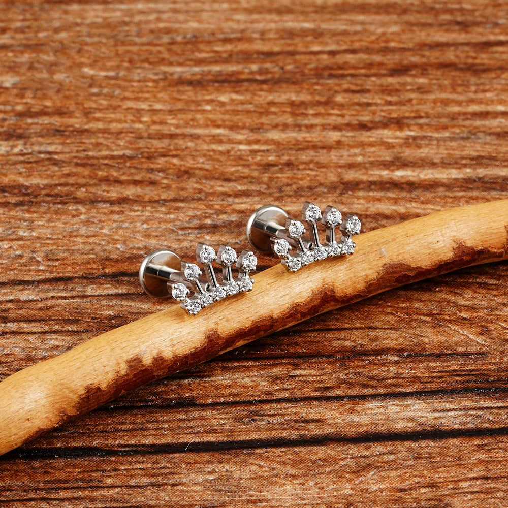Manek° Piercing para cartílago con rosca interna, corona, tiara, helix, tragus y concha, talla grande derecha, ASTM F136, titanio, circonita cúbica.