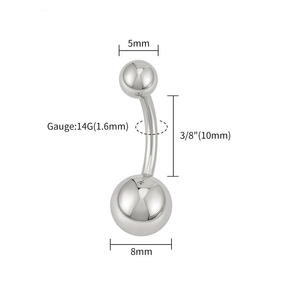 Manek° Piercing para ombligo  ASTM F136 de titanio, rosca interna, bola simple, barra clásica tipo banana, joyería corporal calibre 14G..