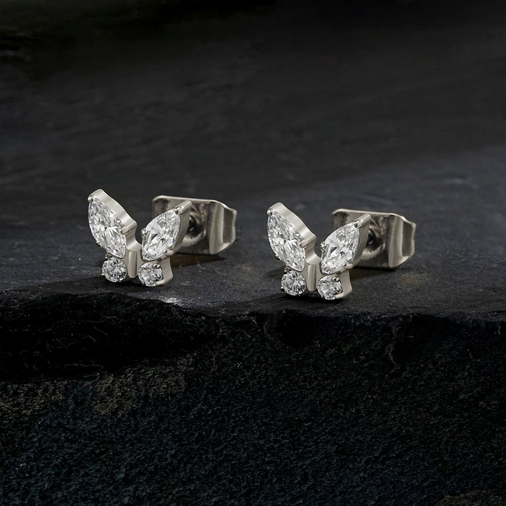 Manek° Pendientes de mariposa marquesa de titanio CZ  ASTM F136 , preciosos pendientes de mariposa con cierre a presión, joyería de regalo 20G.