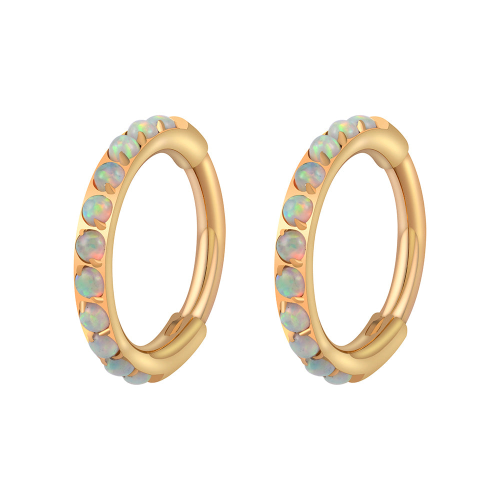 Manek° Piercings Argolla ASTM F136 de titanio de grado implante con garras y piedra de Opalo 16G.