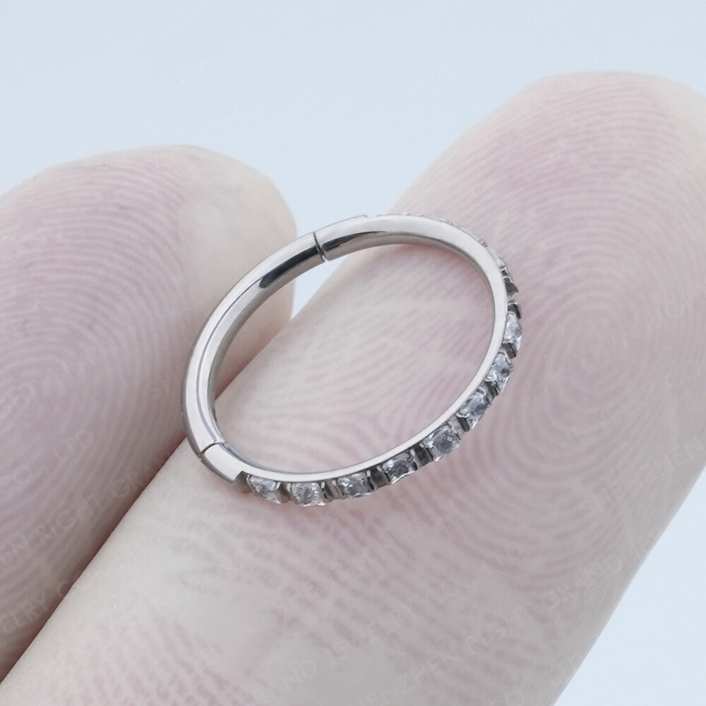 Manek° Aros de perforación para conch, de titanio, grado ASTM F136, cuadrados, transparentes, con bisagra, de gran tamaño, con certificación ASTM F136.