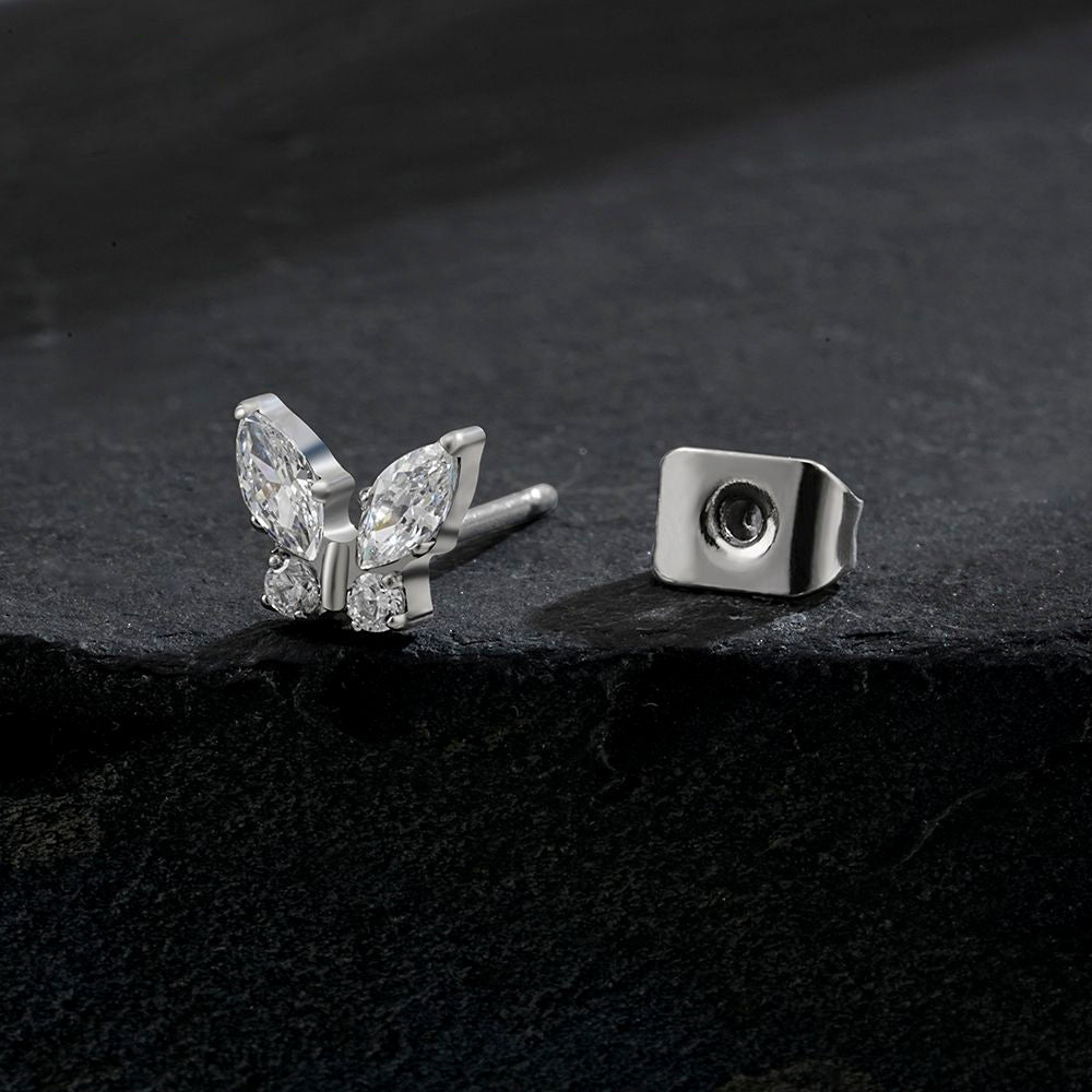 Manek° Pendientes de mariposa marquesa de titanio CZ  ASTM F136 , preciosos pendientes de mariposa con cierre a presión, joyería de regalo 20G.