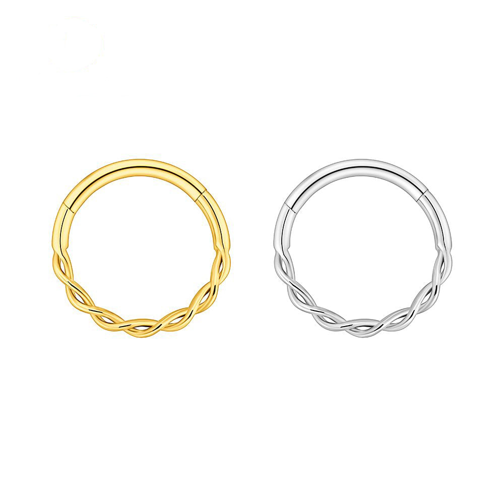 Manek° Anillo de clic de segmento retorcido de titanio ASTM F136,  trenzado, para septum, daith y cartílago 16G.
