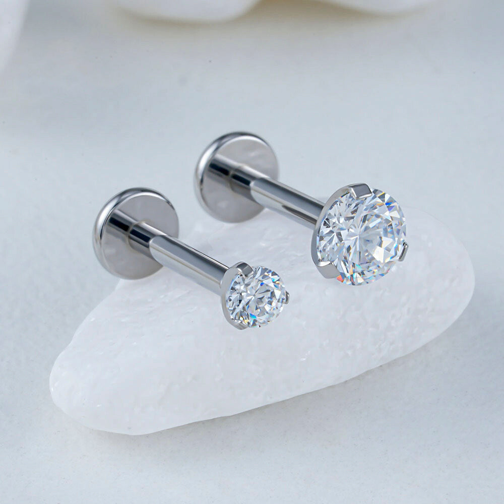 Manek° Piercing de labio  ASTM F136 de titanio de 3 mm con circonita cúbica, rosca interna, para tragus, hélix, cartílago y lóbulo de la oreja 16G.