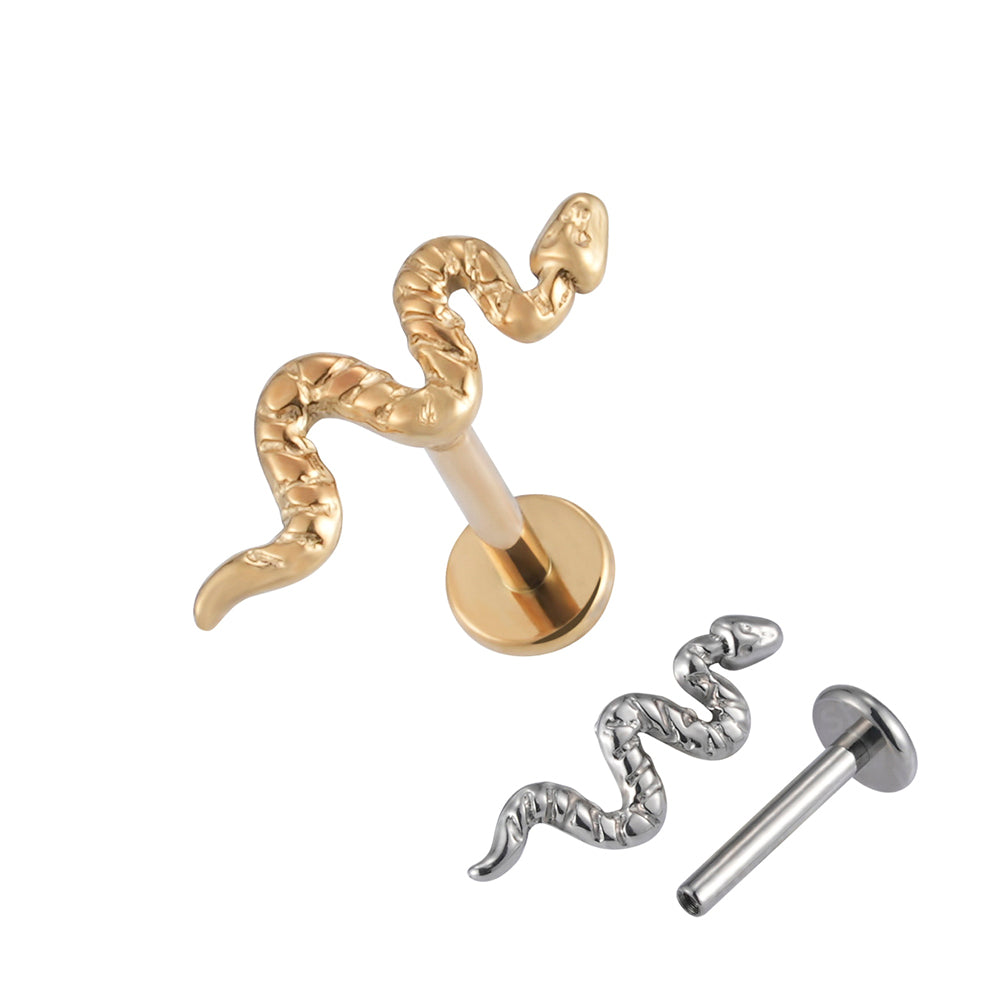 Manekº Piercings de labret, tragus y serpiente de titanio ASTM F136 de grado implante con rosca interna, de gran tamaño 16G.