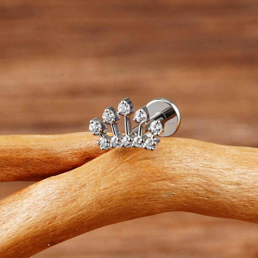 Manek° Piercing para cartílago con rosca interna, corona, tiara, helix, tragus y concha, talla grande derecha, ASTM F136, titanio, circonita cúbica.