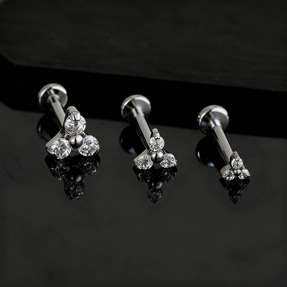 Manek° Labret de tragus Push Pin, grado de implante grande derecho ASTM F136, titanio Trinity Flower CZ Gem 18G.
