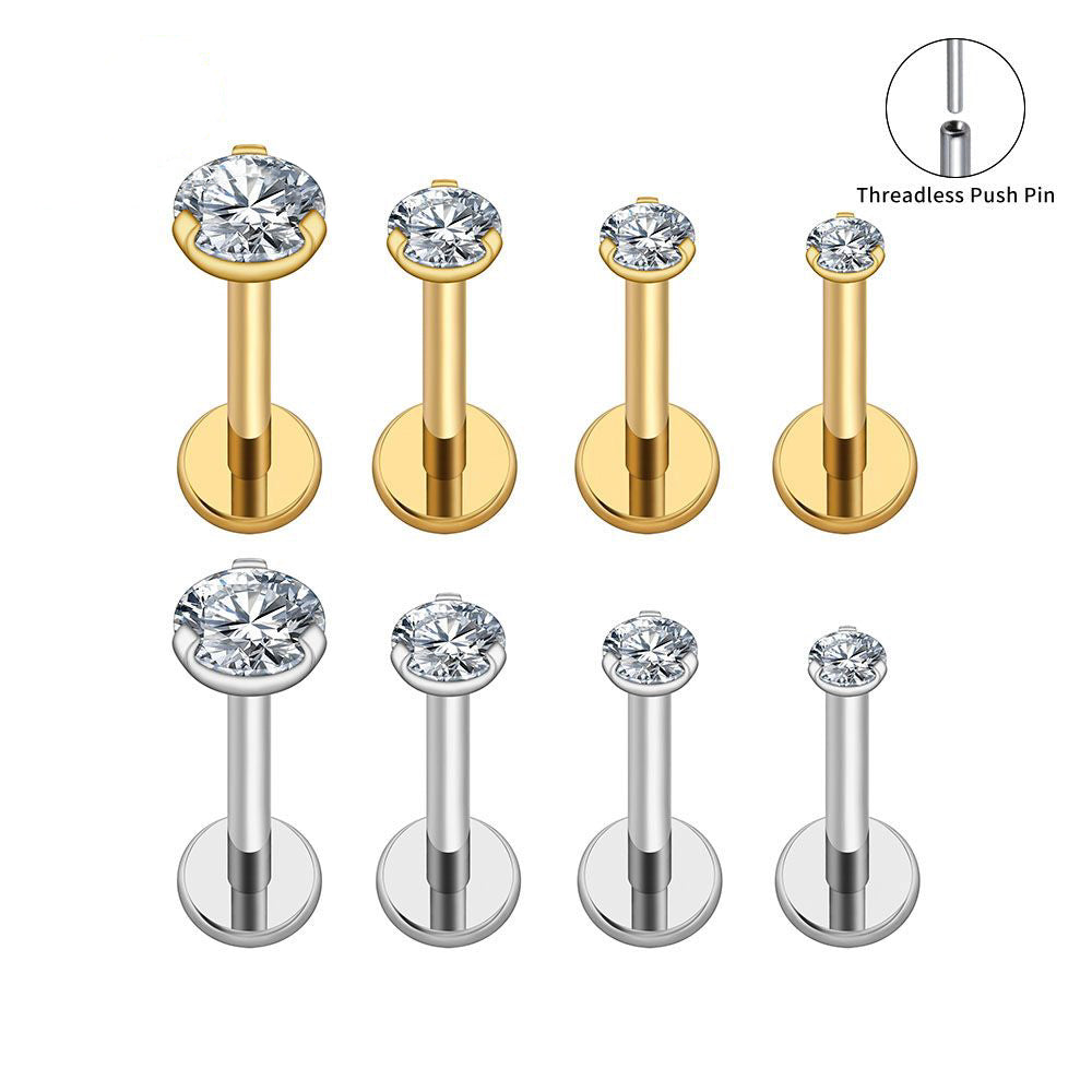 Manek° Piercing de labio  ASTM F136 de titanio de 3 mm con circonita cúbica, rosca interna, para tragus, hélix, cartílago y lóbulo de la oreja 16G.