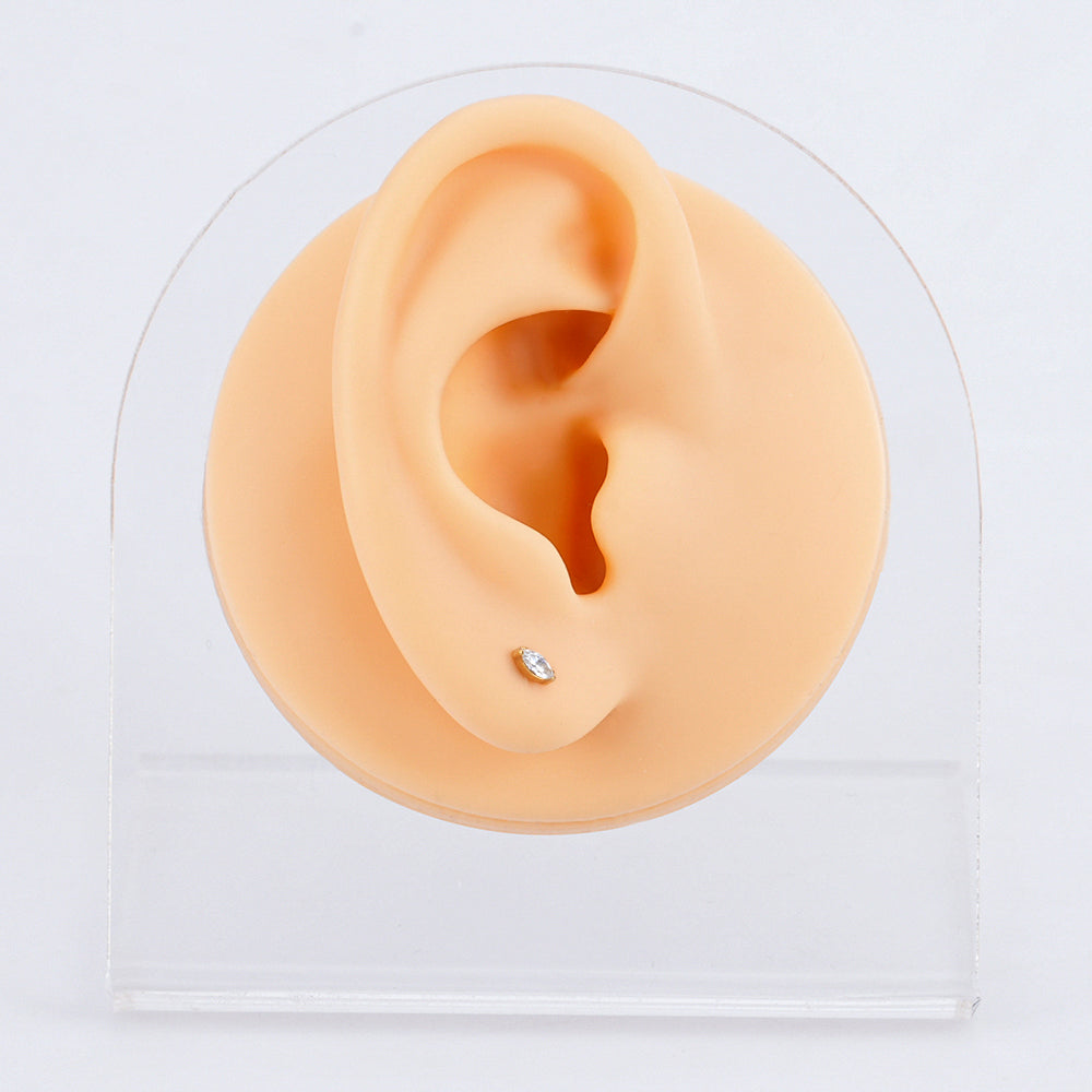 Manek° Piercing labret para hélix y tragus ASTM F136 de titanio con circonita cúbica talla marquesa pequeña, rosca interna 16G.