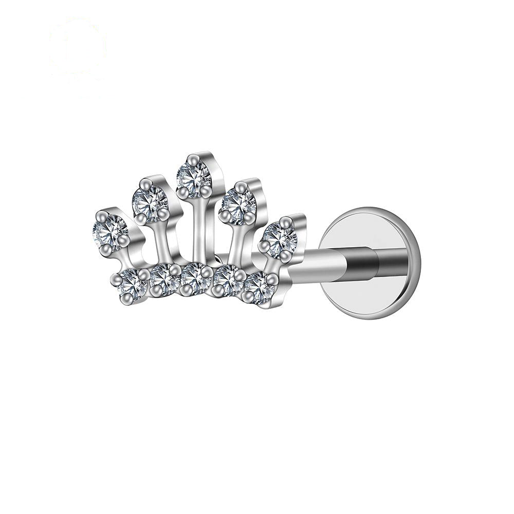 Manek° Piercing para cartílago con rosca interna, corona, tiara, helix, tragus y concha, talla grande derecha, ASTM F136, titanio, circonita cúbica.