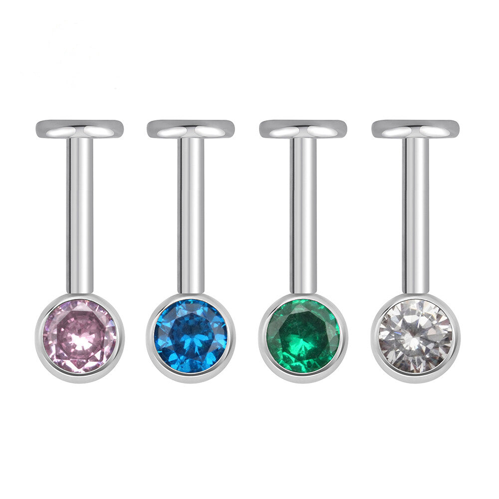 Manek° Piercings verticales para cartílago de helix ASTM F136 de titanio con engaste de circonita cúbica redonda y rosca interna 16G.