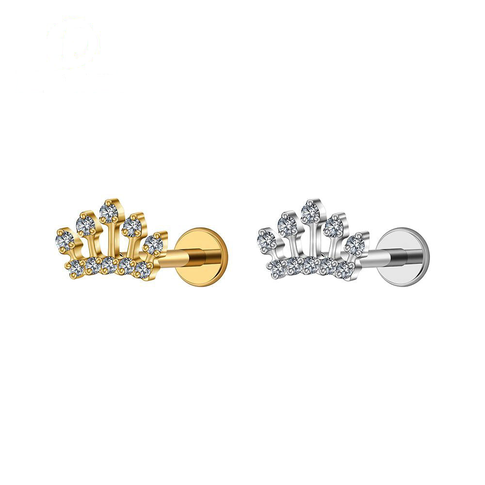 Manek° Piercing para cartílago con rosca interna, corona, tiara, helix, tragus y concha, talla grande derecha, ASTM F136, titanio, circonita cúbica.