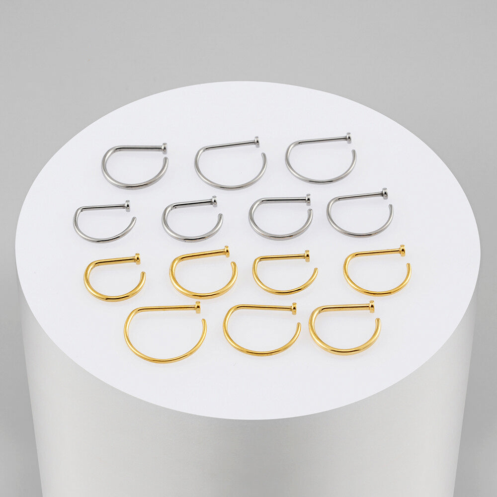 Manek° Anillo nasal Implant Grade ASTM F136 de titanio pulido espejo con forma de D 20G