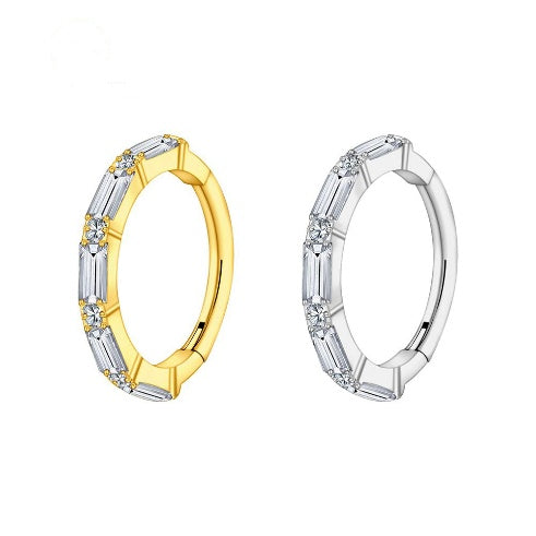 Manek° Anillo de septum nasal ASTM F136 de titanio con circonita cúbica baguette,  diseño geométrico simple 16G