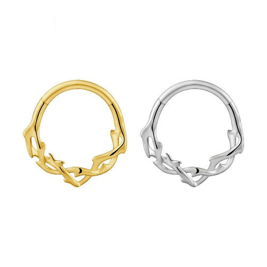 Manek° Piercing de aro para septum, hélix, cartílago, daith, etc., de titanio, tipo espina de rama, derecha, 16G.