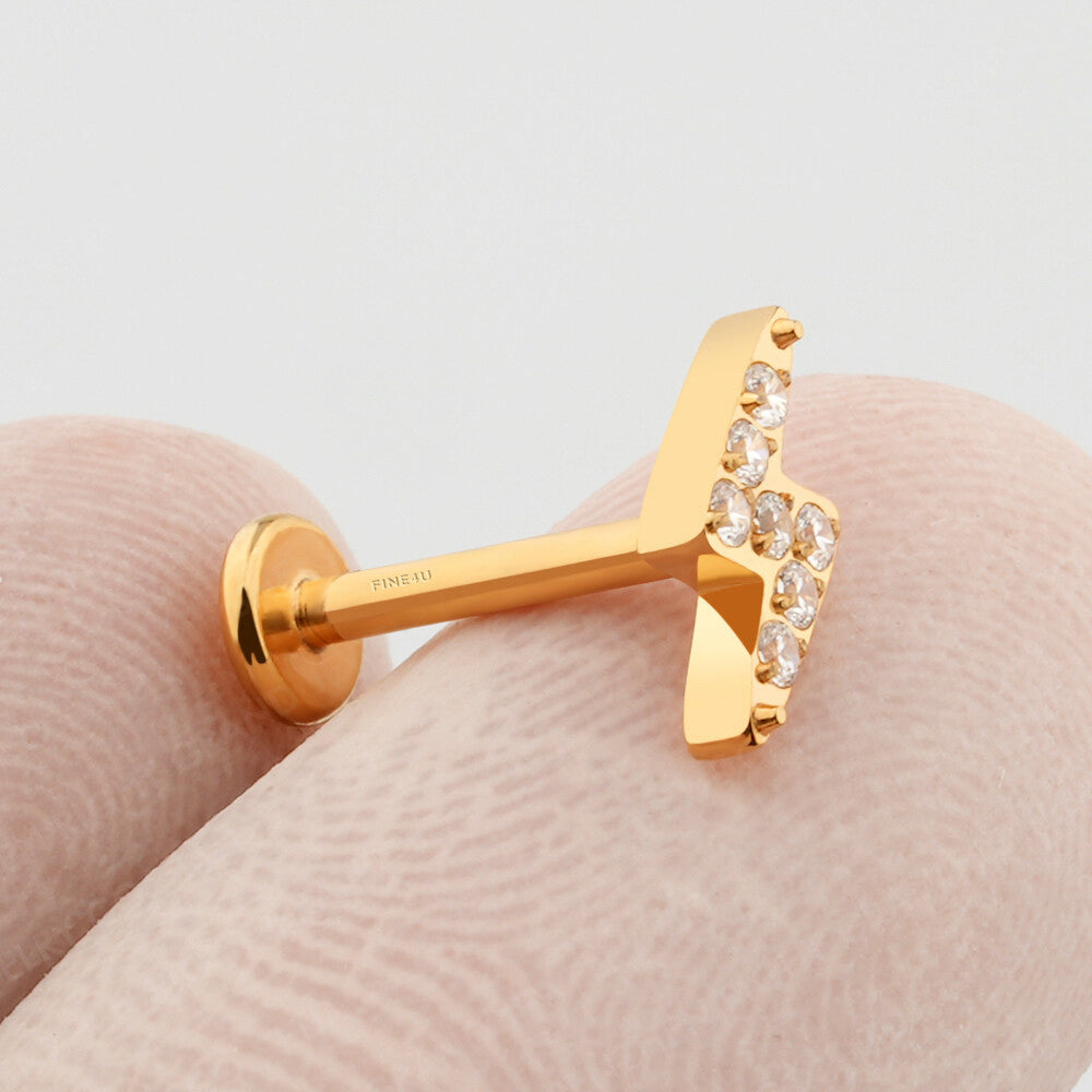 Manek° Piercing pequeño rayo de titanio ASTM F136 rosca interna y circonita cúbica, ideal para perforaciones en el tragus, cartílago, hélix y rook 16G. (Copia)