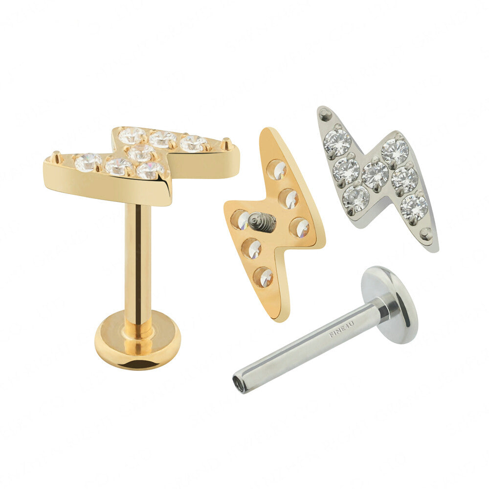 Manek° Piercing pequeño rayo de titanio ASTM F136 rosca interna y circonita cúbica, ideal para perforaciones en el tragus, cartílago, hélix y rook 16G. (Copia)